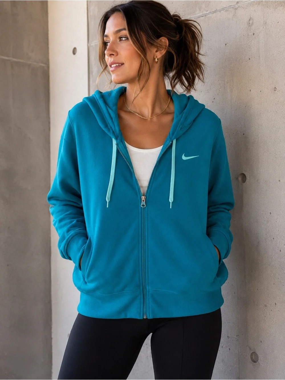 Nike Essentials Teal Blue Full Zip Hooded Athletic Sweatshirt Hoodie